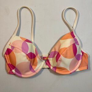 Y2K Victoria’s Secret Bikini Top 34C Orange Pink Circle Print Retro
